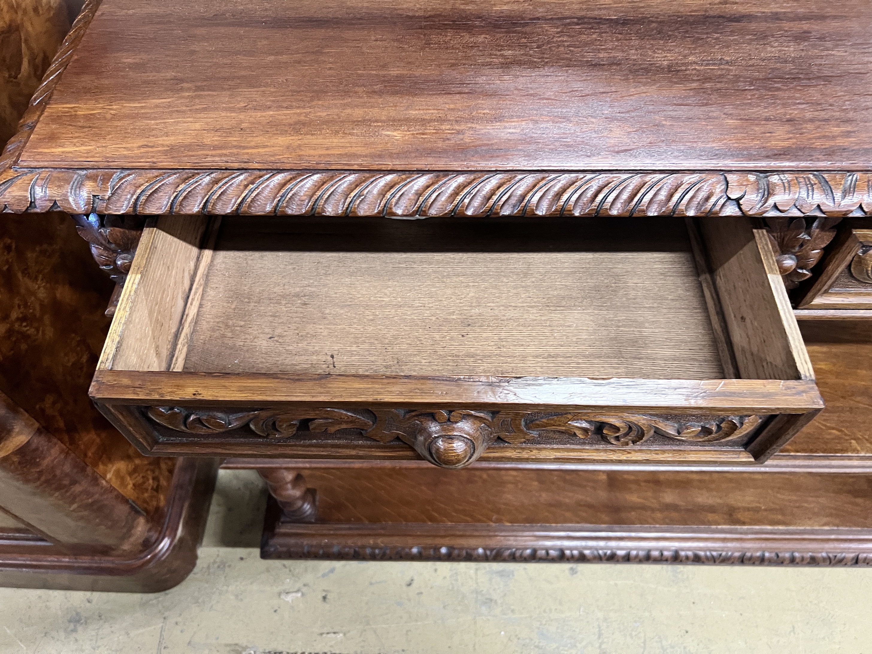 A French oak buffet, width 116cm, depth 44cm, height 98cm